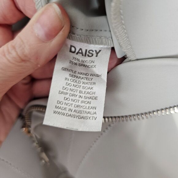 NWOT RARE Daisy Gray Taupe Zip-Up Front Stitch Design Leggings Nylon Spandex S - Picture 5 of 8